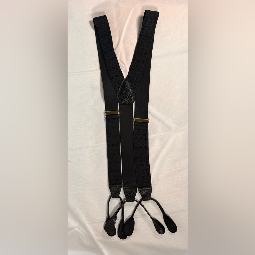 Suspenders, Black Leather Button made in England